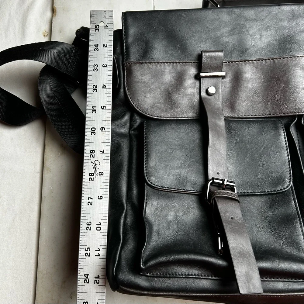 Professional Black and Dark Brown Leather Briefcase - Men's Business Bag